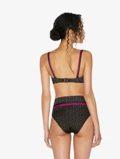High-waisted Belted Bikini Briefs In Dark Green And Black