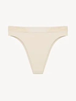High-Waisted Brazilian Bikini Brief In Champagne With Beading