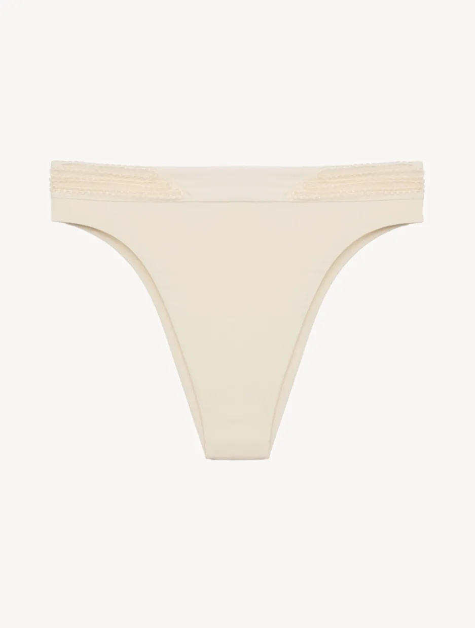 High-Waisted Brazilian Bikini Brief In Champagne With Beading