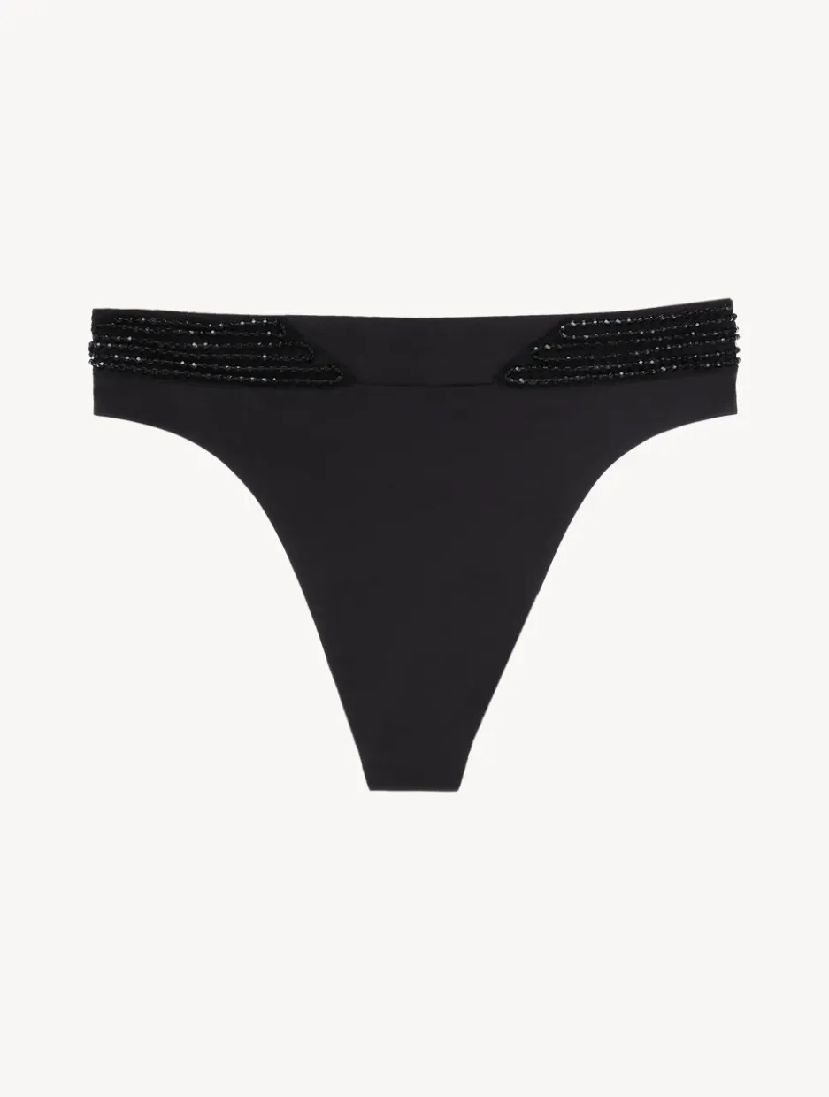 High-Waisted Brazilian Bikini Brief In Black With Beading
