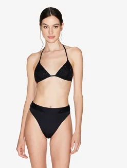 High-Waisted Brazilian Bikini Brief In Black With Beading