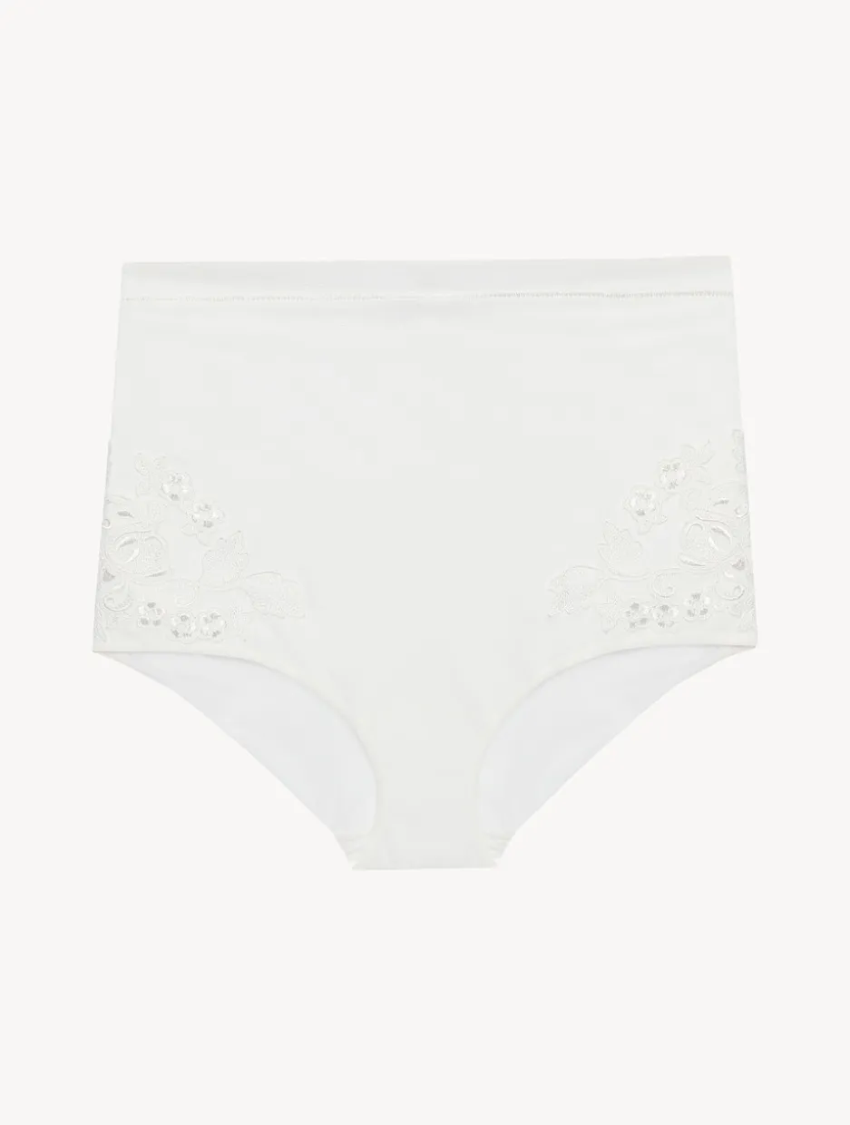 High-waisted Briefs In Off-white Stretch Tulle