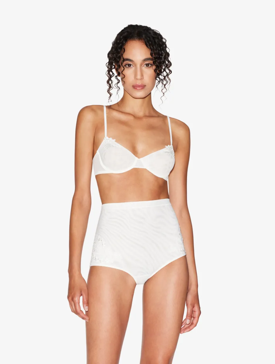 High-waisted Briefs In Off-white Stretch Tulle