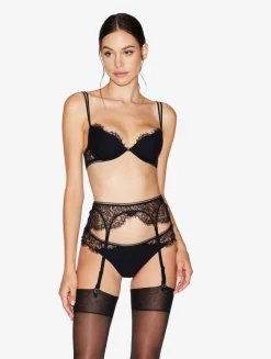 Lace Suspender Belt In Onyx