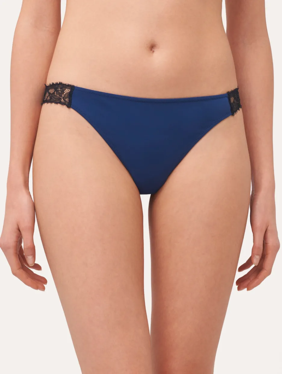 Lace Thong In Blue And Black