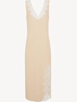 Long Cashmere Blend Ribbed Nightgown In Halo With Frastaglio