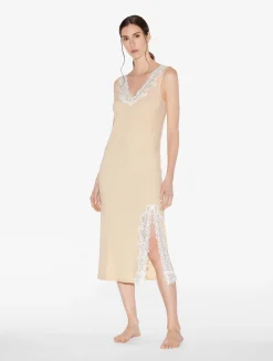 Long Cashmere Blend Ribbed Nightgown In Halo With Frastaglio