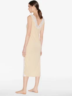 Long Cashmere Blend Ribbed Nightgown In Halo With Frastaglio