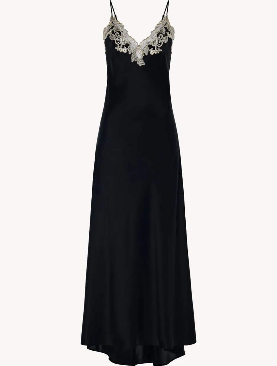 Long Nightgown In Black With Frastaglio