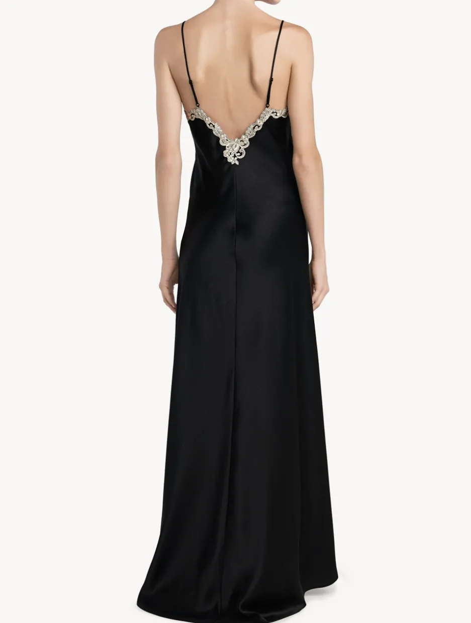 Long Nightgown In Black With Frastaglio