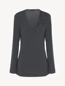 Long-sleeved Top In Charcoal Grey Modal