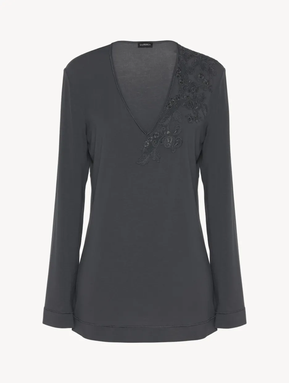 Long-sleeved Top In Charcoal Grey Modal