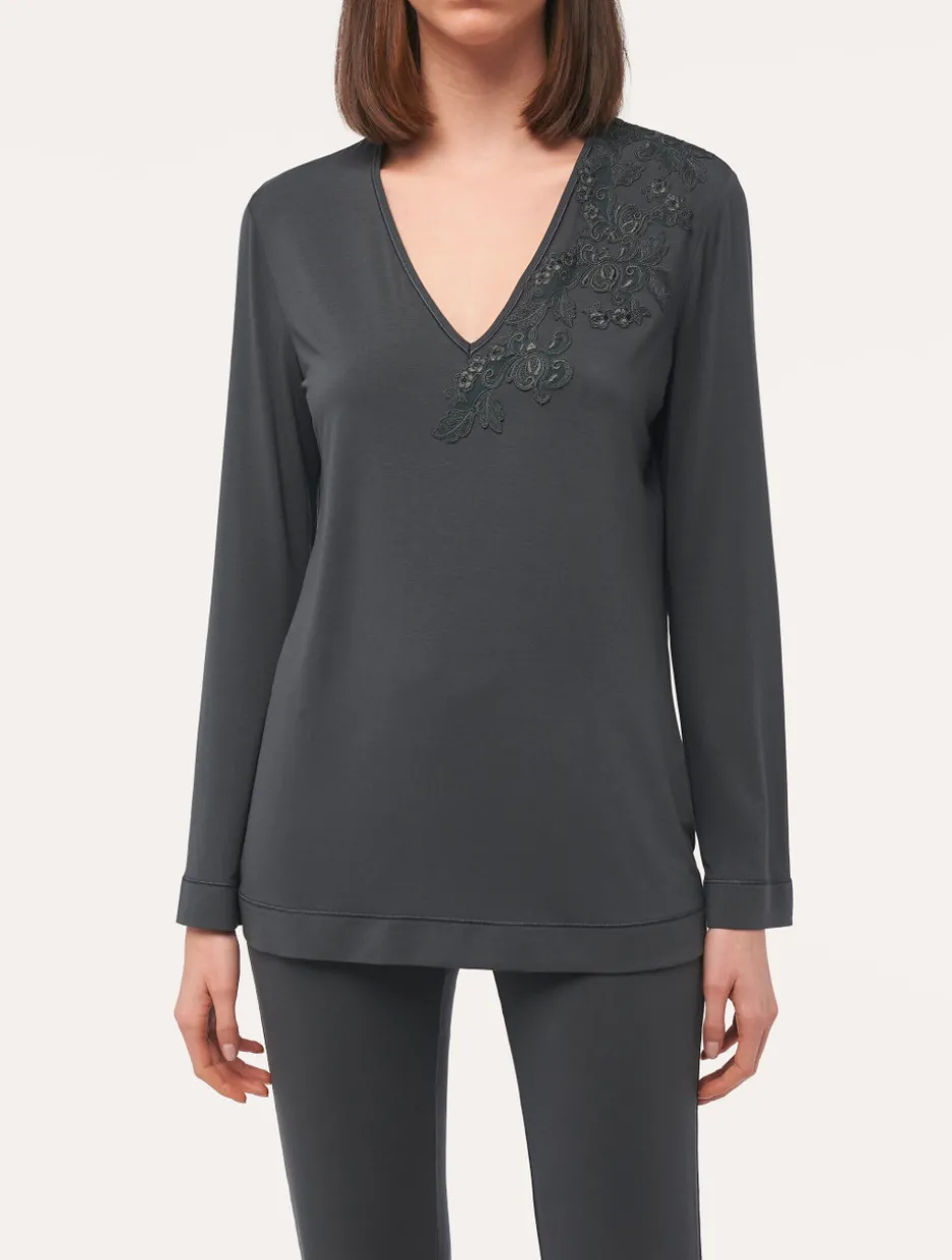 Long-sleeved Top In Charcoal Grey Modal