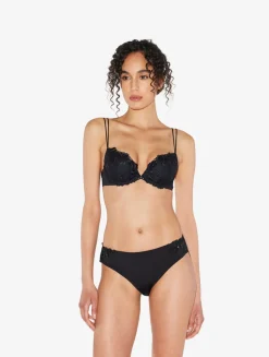 Medium Brief In Black Lycra With Embroidered Tulle