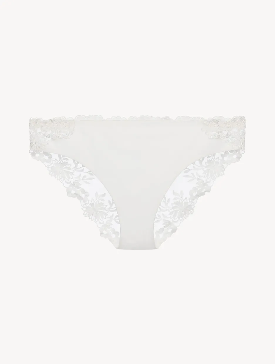 Medium Brief In Off-white Lycra With Embroidered Tulle