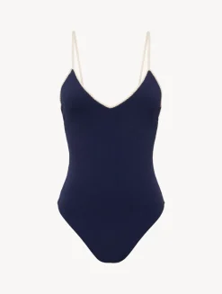 Monogram V-neck Swimsuit In Navy
