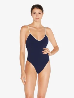 Monogram V-neck Swimsuit In Navy