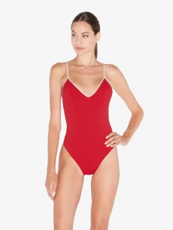 Monogram V-neck Swimsuit In Red