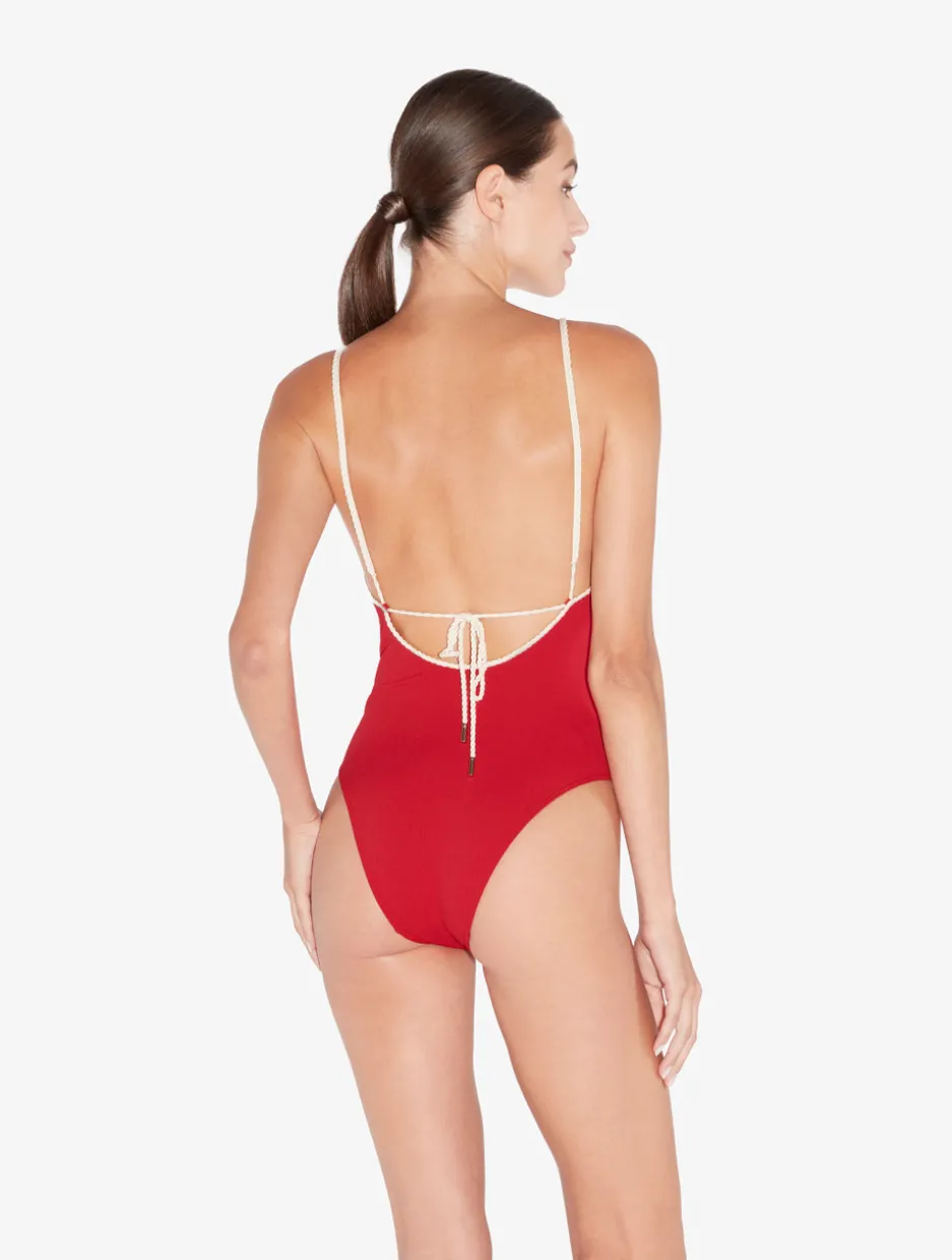 Monogram V-neck Swimsuit In Red