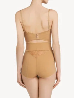 Nude Lycra Control Fit High-waist Briefs With Chantilly Lace