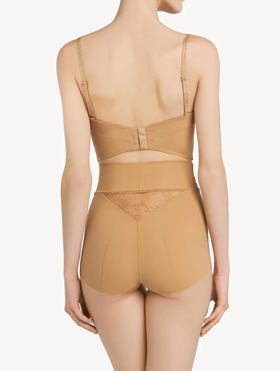 Nude Lycra Control Fit High-waist Briefs With Chantilly Lace