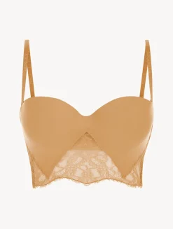 Nude Lycra Strapless Brassiere With Chantilly Lace