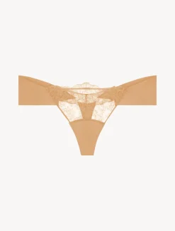 Nude Lycra Thong With Chantilly Lace