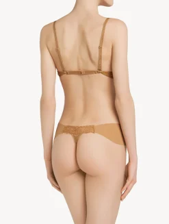 Nude Lycra Thong With Chantilly Lace