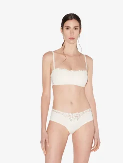 Off-white Non-wired Bandeau Bra With Macramé