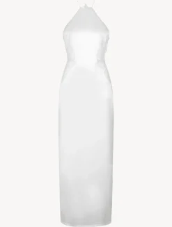 Off-white Silk Halterneck Nightdress With Leavers Lace Trim