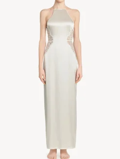Off-white Silk Halterneck Nightdress With Leavers Lace Trim