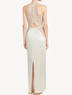Off-white Silk Halterneck Nightdress With Leavers Lace Trim
