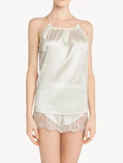 Off-white Silk Halterneck Camisole With Leavers Lace Trim