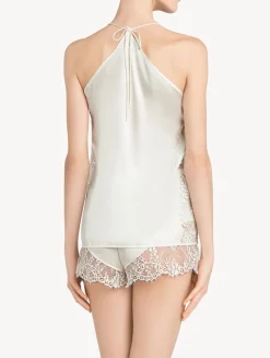 Off-white Silk Pajama Shorts With Leavers Lace Trim