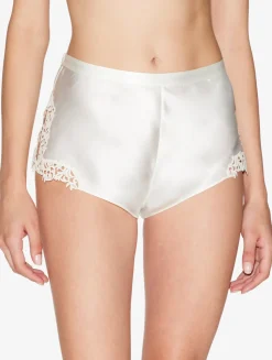 Off-white Silk Sleep Shorts With Macramé Frastaglio