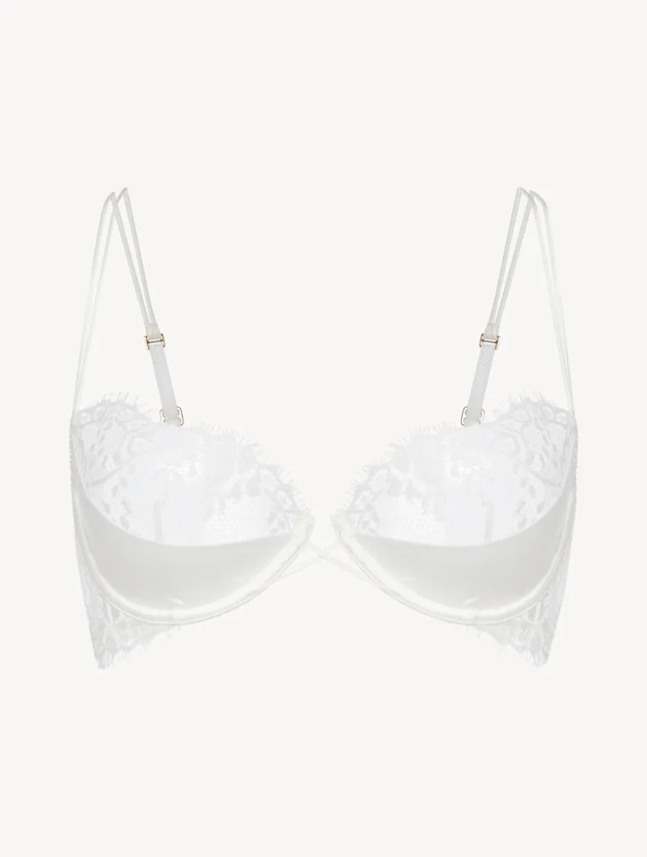 Off-white Underwired Balconette Bra With Leavers Lace Trim