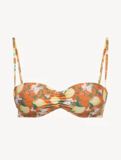 Orange Printed Bandeau Bikini Top