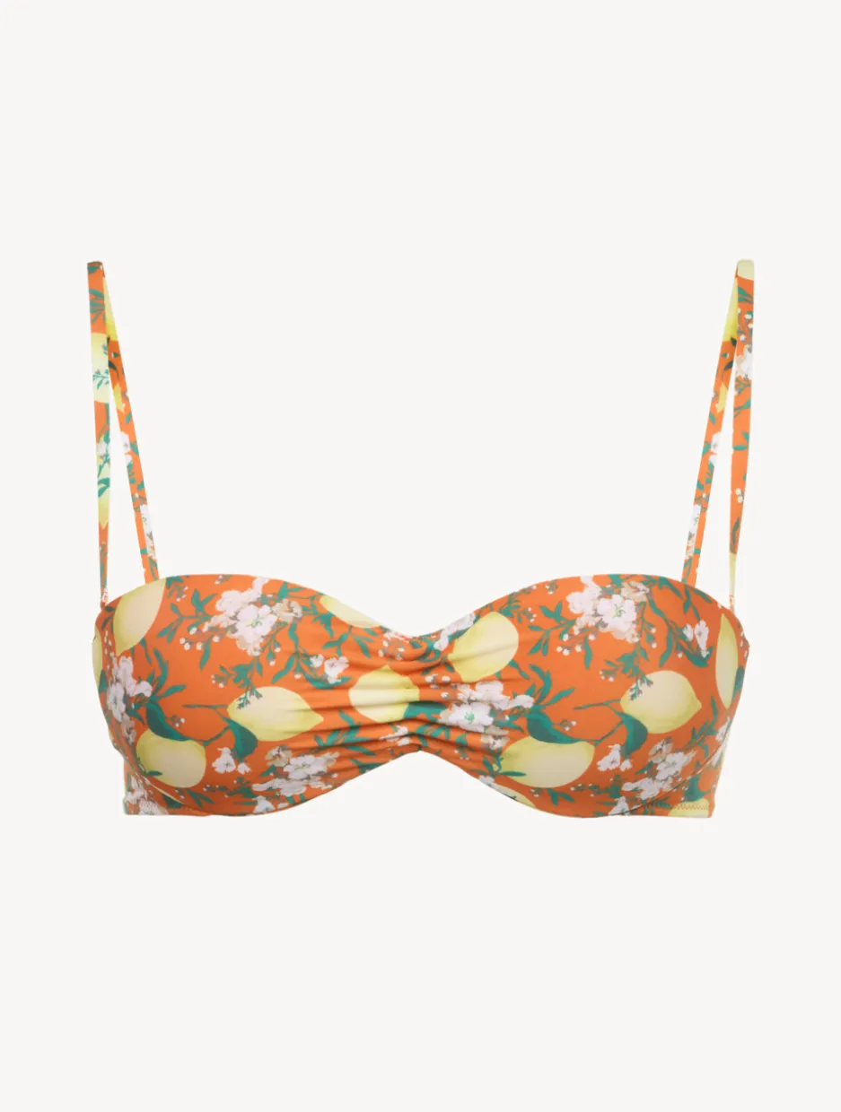 Orange Printed Bandeau Bikini Top