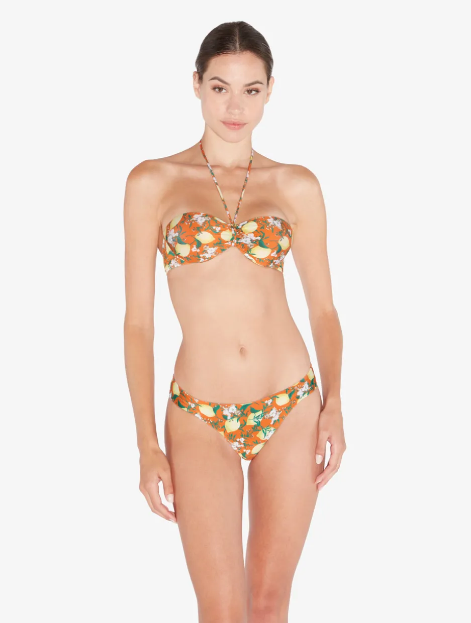 Orange Printed Bandeau Bikini Top