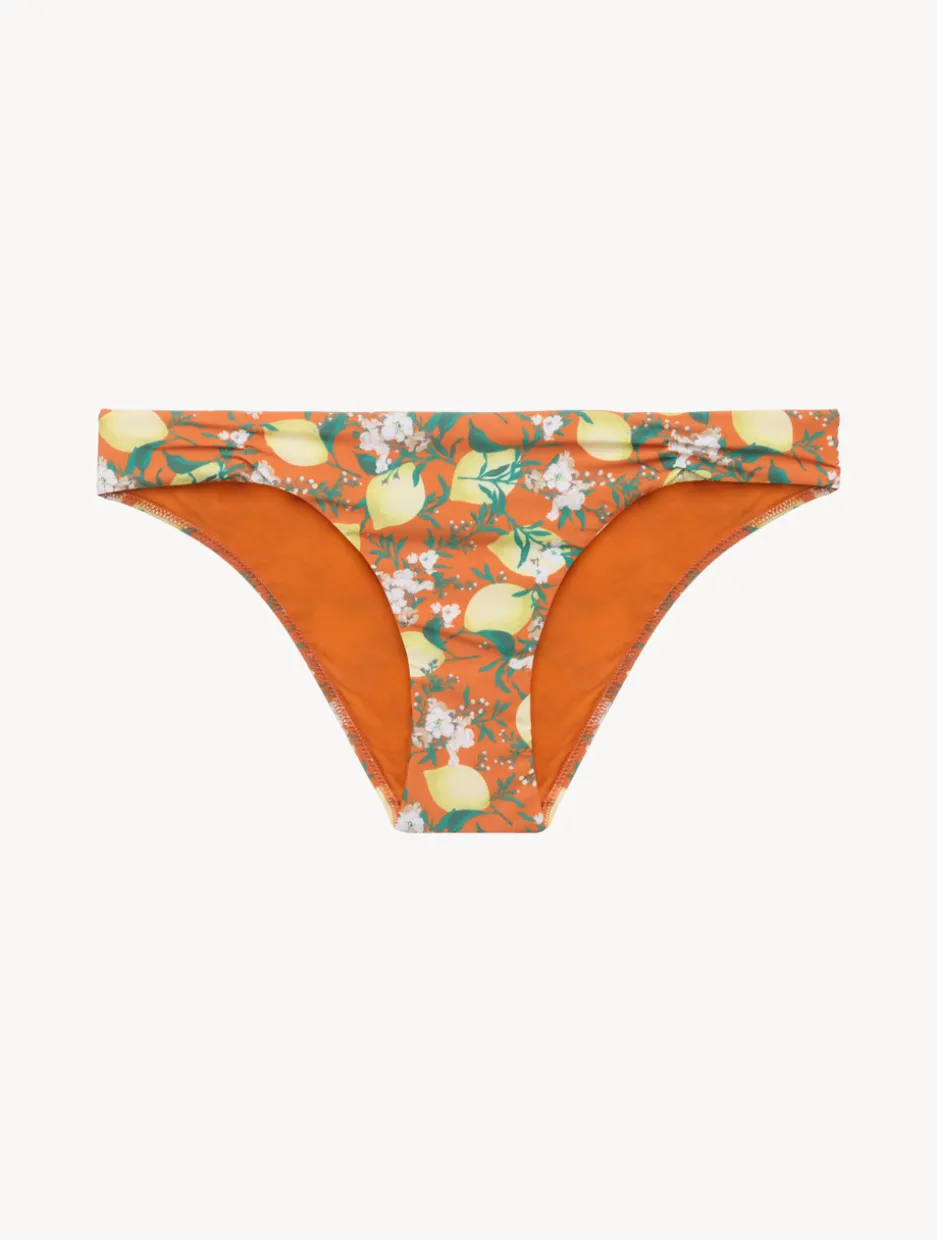 Orange Printed Bikini Brief With Pleat Detailing