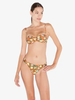 Orange Printed Bikini Brief With Pleat Detailing