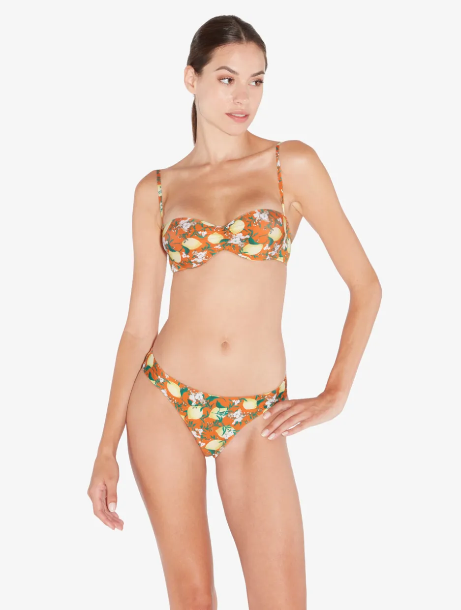 Orange Printed Bikini Brief With Pleat Detailing