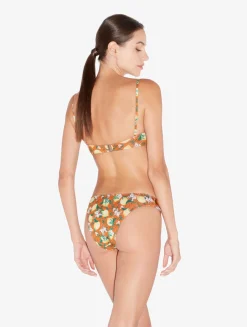 Orange Printed Bikini Brief With Pleat Detailing