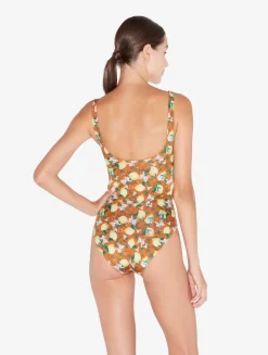 Orange Printed Cut-out Swimsuit
