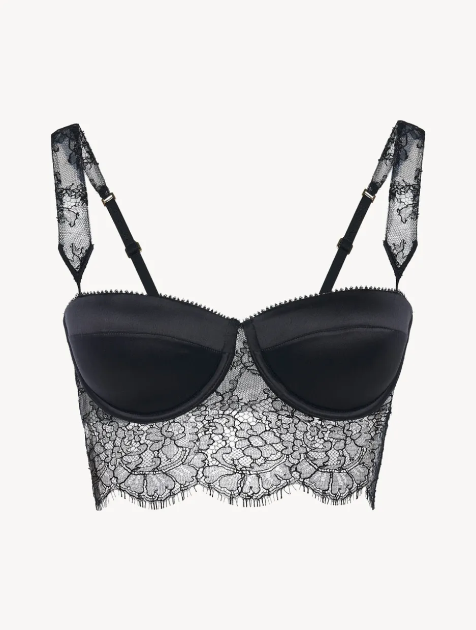 Padded Bralette In Black With Leavers Lace