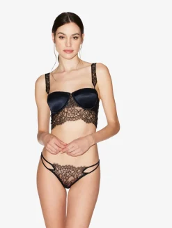 Padded Bralette In Black With Leavers Lace