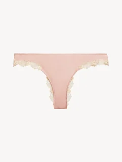 Pink Silk Brazilian Briefs With Ivory Frastaglio