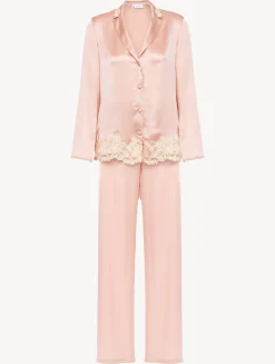 Pink Silk Long Pajamas With Frastaglio