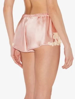 Powder Pink Silk Satin Sleep Shorts With Frastaglio