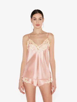 Powder Pink Silk Satin Sleep Shorts With Frastaglio